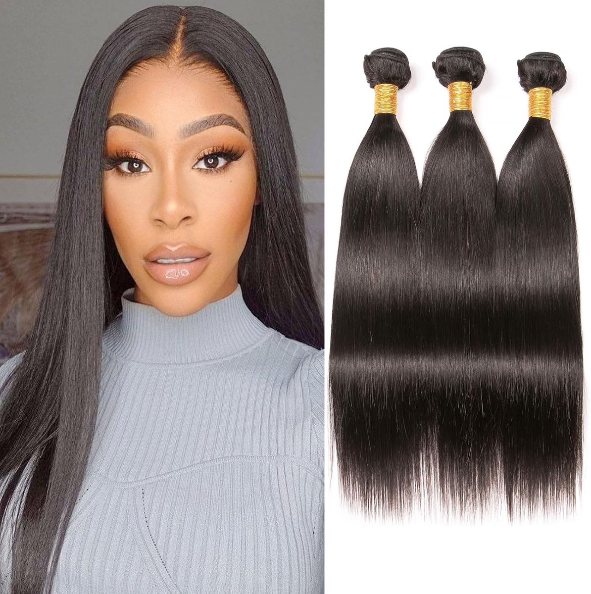 Straight Human Hair Bundles 10 12 14 Inch 100% Unprocessed Brazilian Hair Straight 3 Bundles 10A Grade Real Hair Weaves Extensions Double Weft Natural Color Sew in Weaving