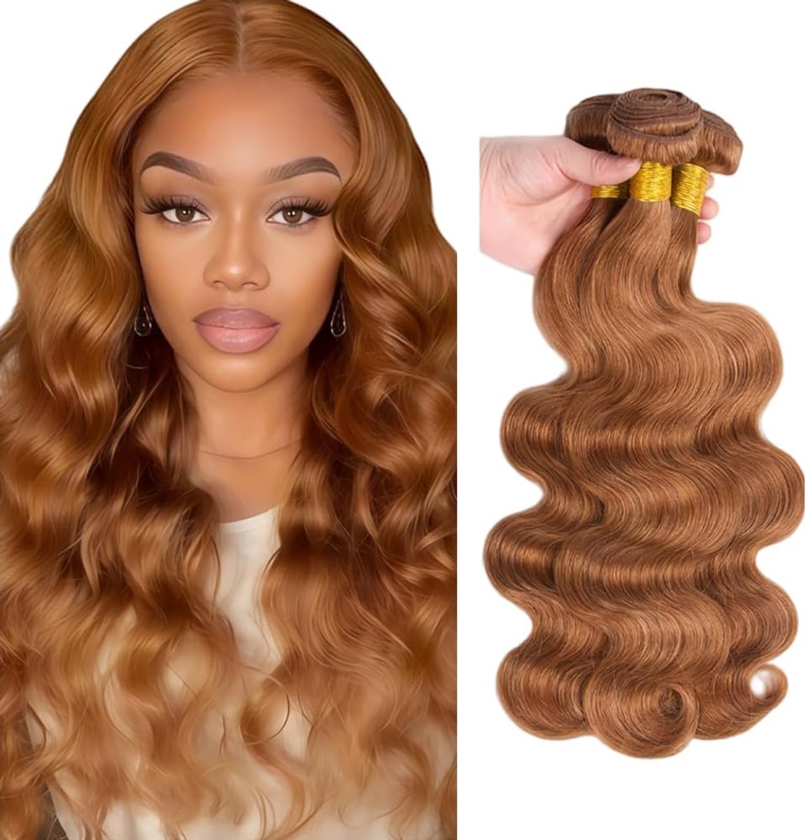 Human Hair Extension Body Wave menselijk haar Bundles Unprocessed Brazilian Virgin Hair #30 Light Brown Minimal detachment For Women 3 Bundles Total 150g 14 16 18 Inch
