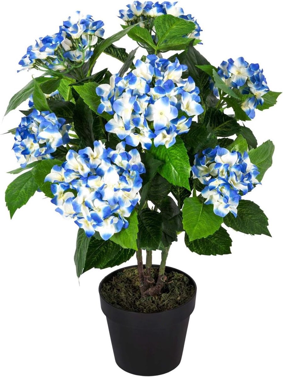 Blauwpaarse hortensia struik kunstplant in zwarte pot 70 cm (2,3 ft) voor thuiskantoor binnendecoratie
