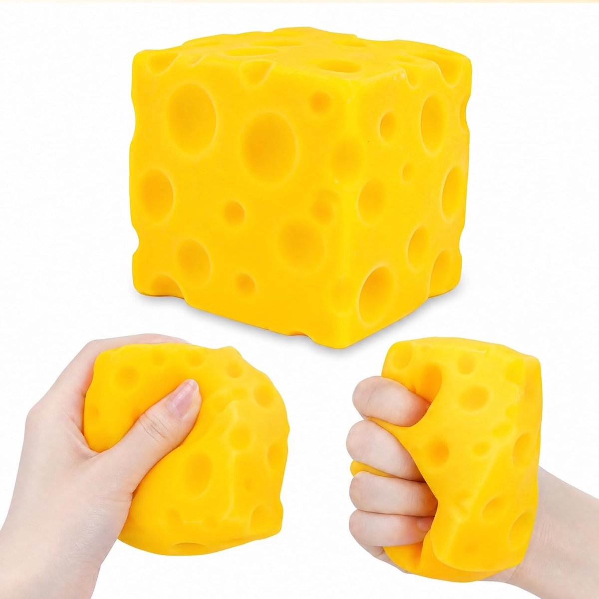 Squishy Stressbal Realistisch, Soft Squishy Cheese Antistressbal met sensomotorisch effect, kaas stressvermindering voor volwassenen en kinderen, perfect knijpalternatief voor kantoor