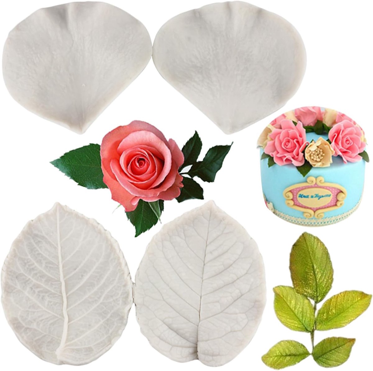Set van 2 siliconen gietvormen voor taartdecoratie, kauwgompasta, cupcaketopper, snoep, chocolade, polymeerklei, set van 2