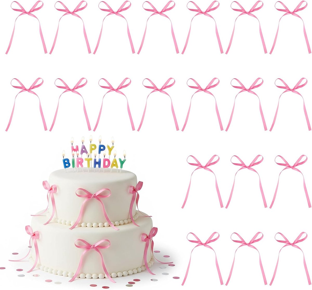 Birthday Taartdecoratie, taarttoppers, verjaardag, 40 stuks, fijne strikken, taartdecoratie voor bruiloft, verjaardag, feest, boog, taartdecoratie voor bloemen, dessert, geschenkdoos