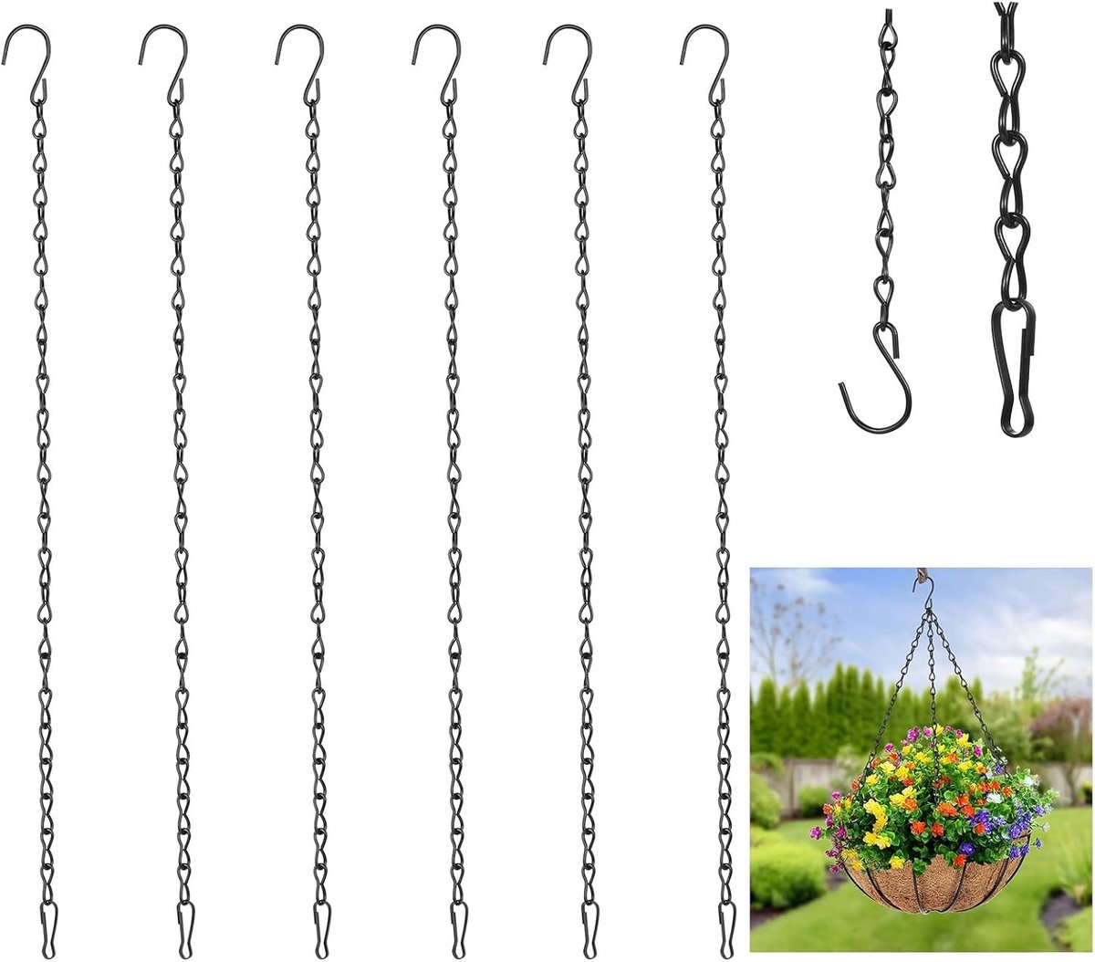 Hangende Kettingen met Haken - Zwart - 50 cm - Metalen Kettingen voor Tuinplanten en Decoratie