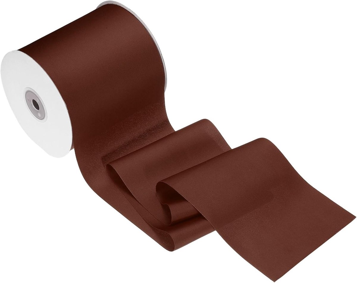 Dubbelzijdig dik polyester satijnen lint in donkerbruin (10 cm x 25 yard) voor bruiloften, decoratie en strikken maken