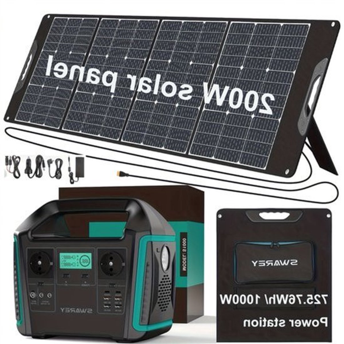 Zonnegenerator – Draagbare Powerstation – Stroomgenerator – Powerbank – Noodgenerator – 725,76 Wh Batterijcapaciteit – 1000W (Piek 1500W) Pure Sinusuitgang