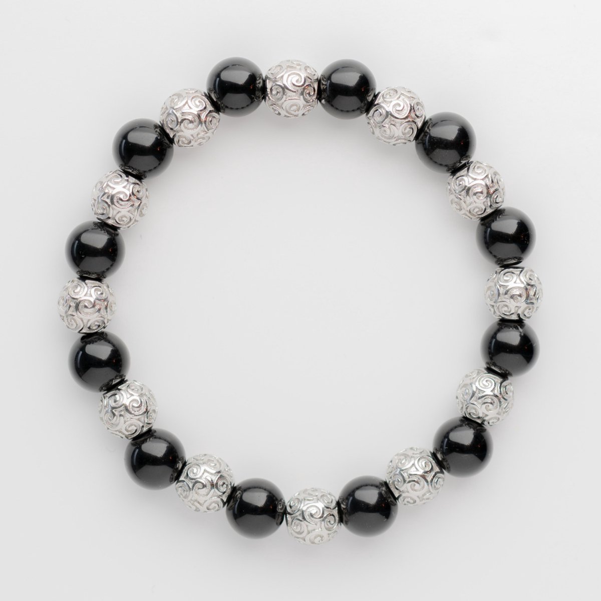 Unreal Elements - Kralen Armband Kralen - 8mm - 19cm - Natuursteen - Stainless Steel - Zwart - Cadeau voor Mannen