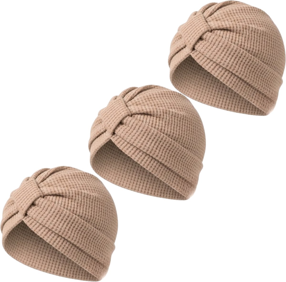 YUBBI 3 Stuks Bonnet Slaapmuts - Elastische Hoofdband - Nachtmuts - Haarverzorging - Beige