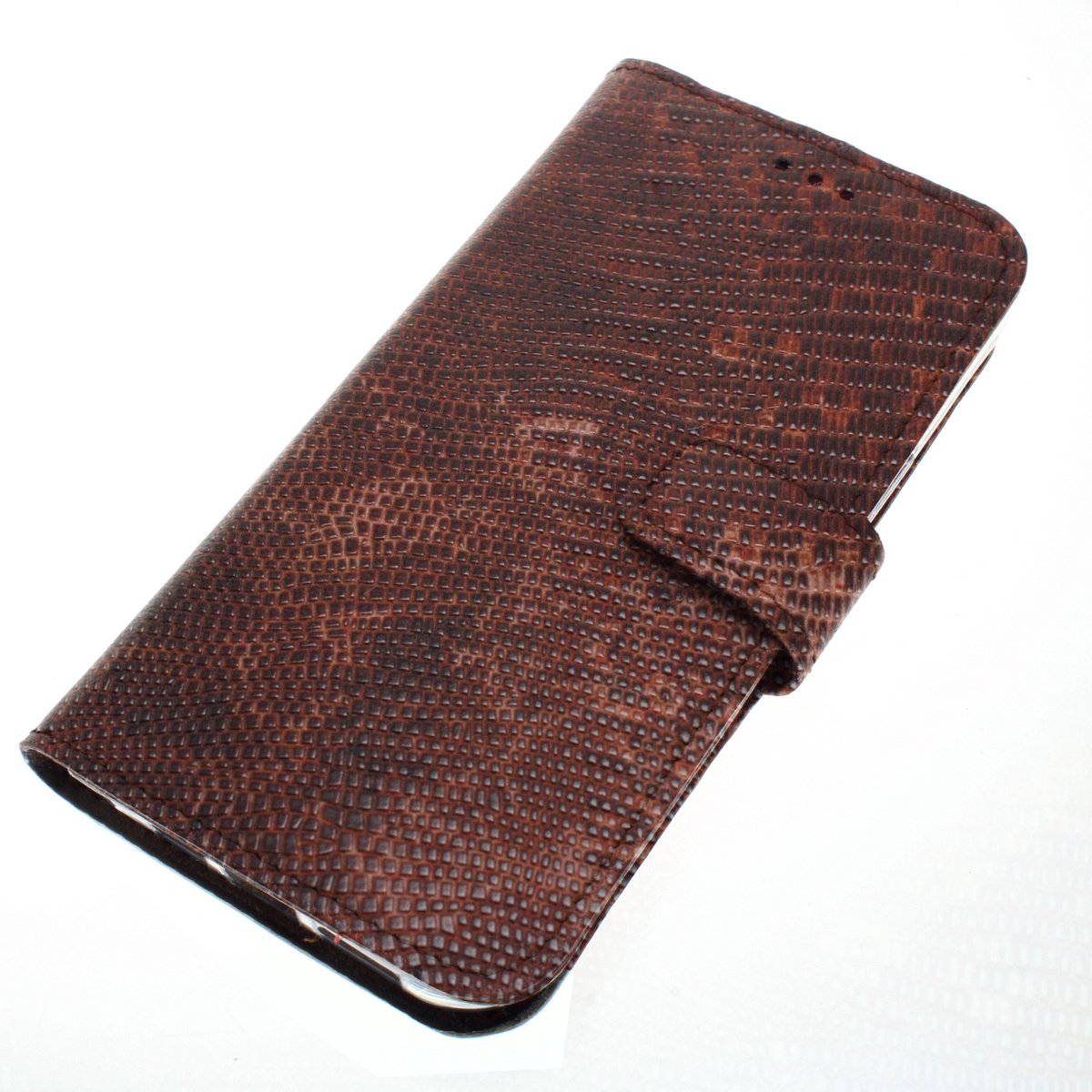 Handgemaakt Donkerbruin hagedissenprint kalfsleer echt leren Samsung Galaxy A52 (4G) bookcase hoesje met twee pasjesvak en een briefgeldvak nr-09