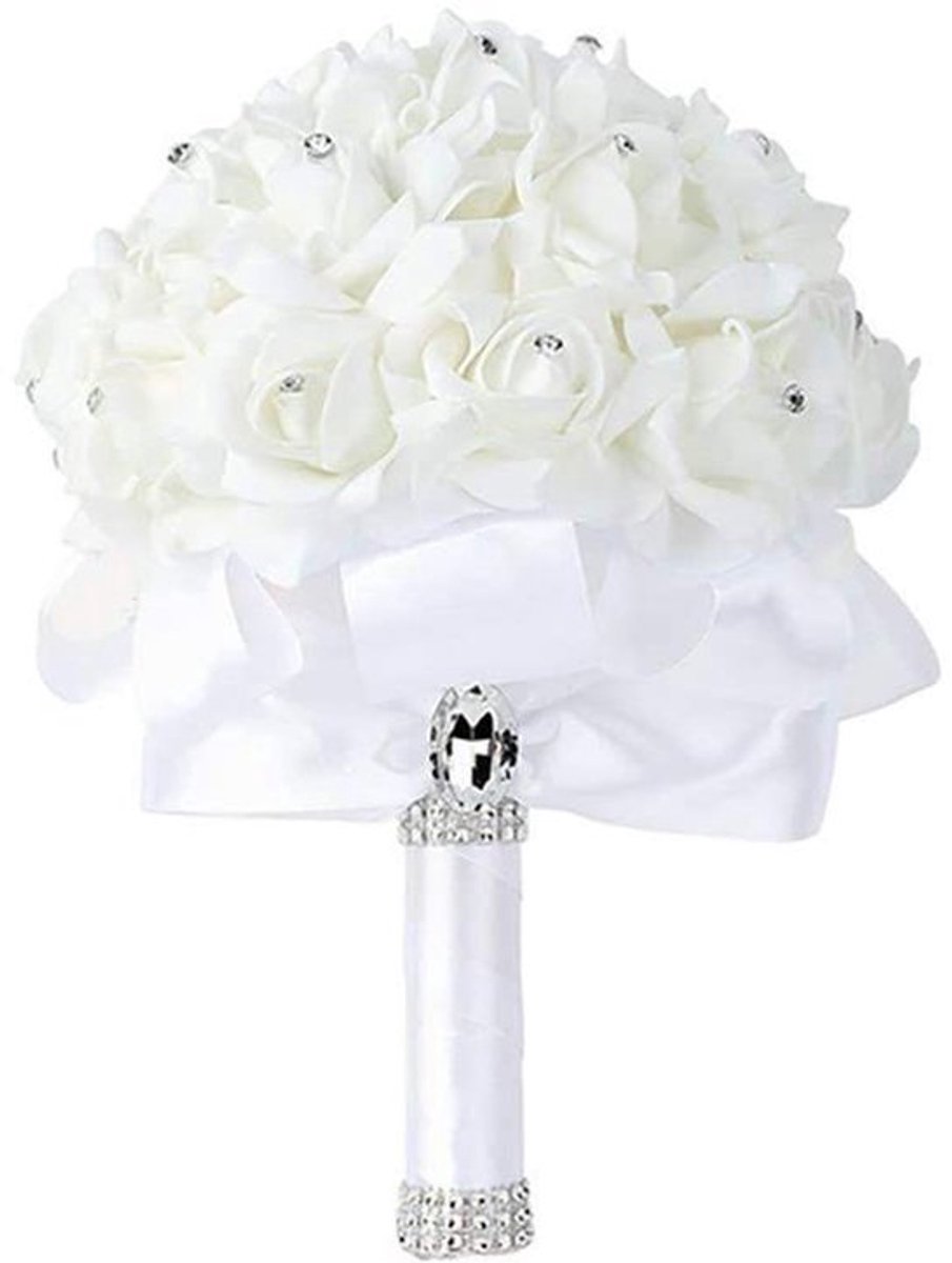 Bruiloftsboeket met strass-steentjes - Kunstbloemen - Bruidsboeket - Schuimbloemen - 1-pack - Afmetingen 18x24cm