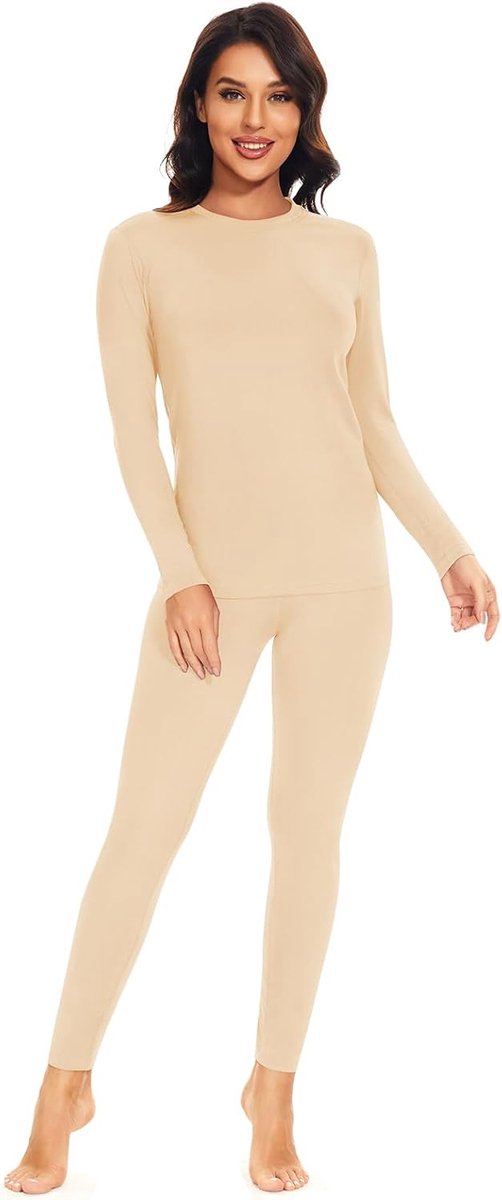 Thermisch ondergoed set voor dames lange onderbroeken met fleece gevoerd lange mouwen onderlaag set top bottom | Ultra zachte stretch basislaag lange mouwen thermische tops en fleece gevoerde leggings voor winter workout, vochtafvoerend