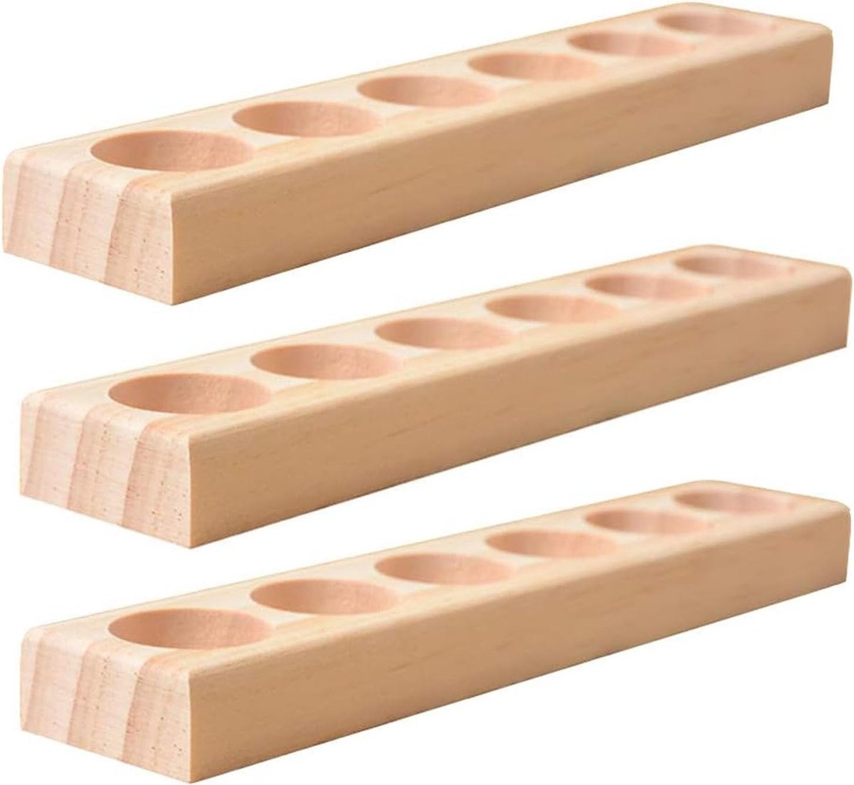 3 Stuk 6 Slots Houten Etherische Olie Houder Display Opslag Organizer Stand Natuurlijk Houten Rek - Houdt tot 6 Aromatherapie Flessen Presentatie Plank - Gat Diameter 3.0cm