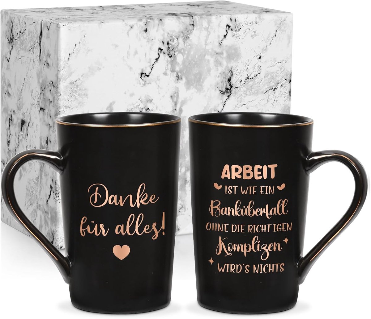 Afscheidscadeau voor collega van baan wisselen, koffiemok, cadeau, afscheid, collega, kopjes met spreuk - Werk is als een bankoverval, cadeau voor afscheid, 400 ml, zwart-2