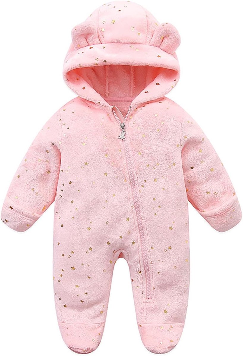 Baby winteroverall met capuchon, baby jongens meisjes winter rompers pasgeboren rompers sneeuwpak winterbaby rompertje 0-12 maanden