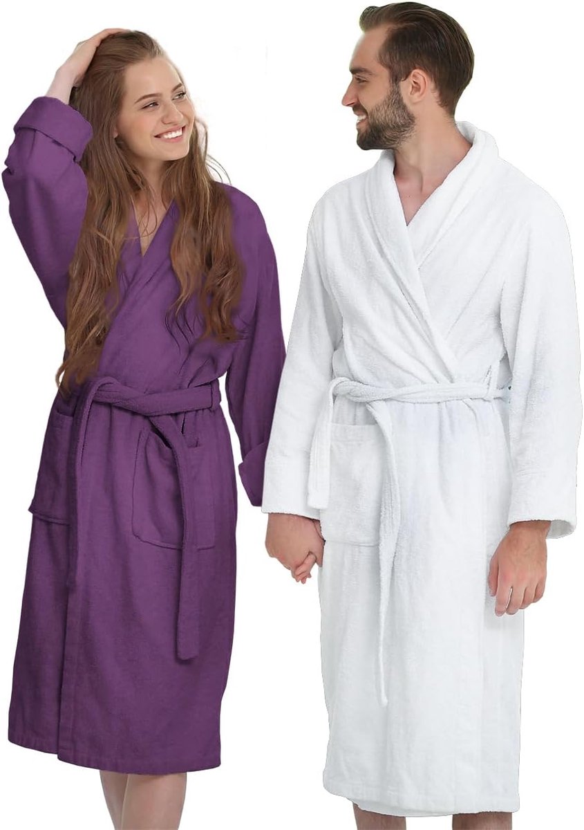 Badjas voor volwassenen, van badstof, super absorberend, 100% katoen, hoogwaardige, ultrazachte badjas met capuchon, uniseks voor heren en dames, maat XL aubergine