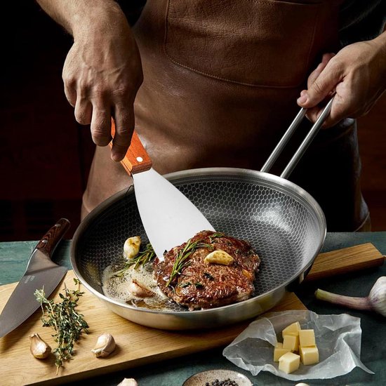 Set van 3 deegkaarten, deegschraper, deegroller klein met handvat - Deegspatel, keukenspatel, pizzapatel, deegroller, roestvrij staal, voor brood, pizzadeeg, gebak, pasta, desserts — afbeelding 3