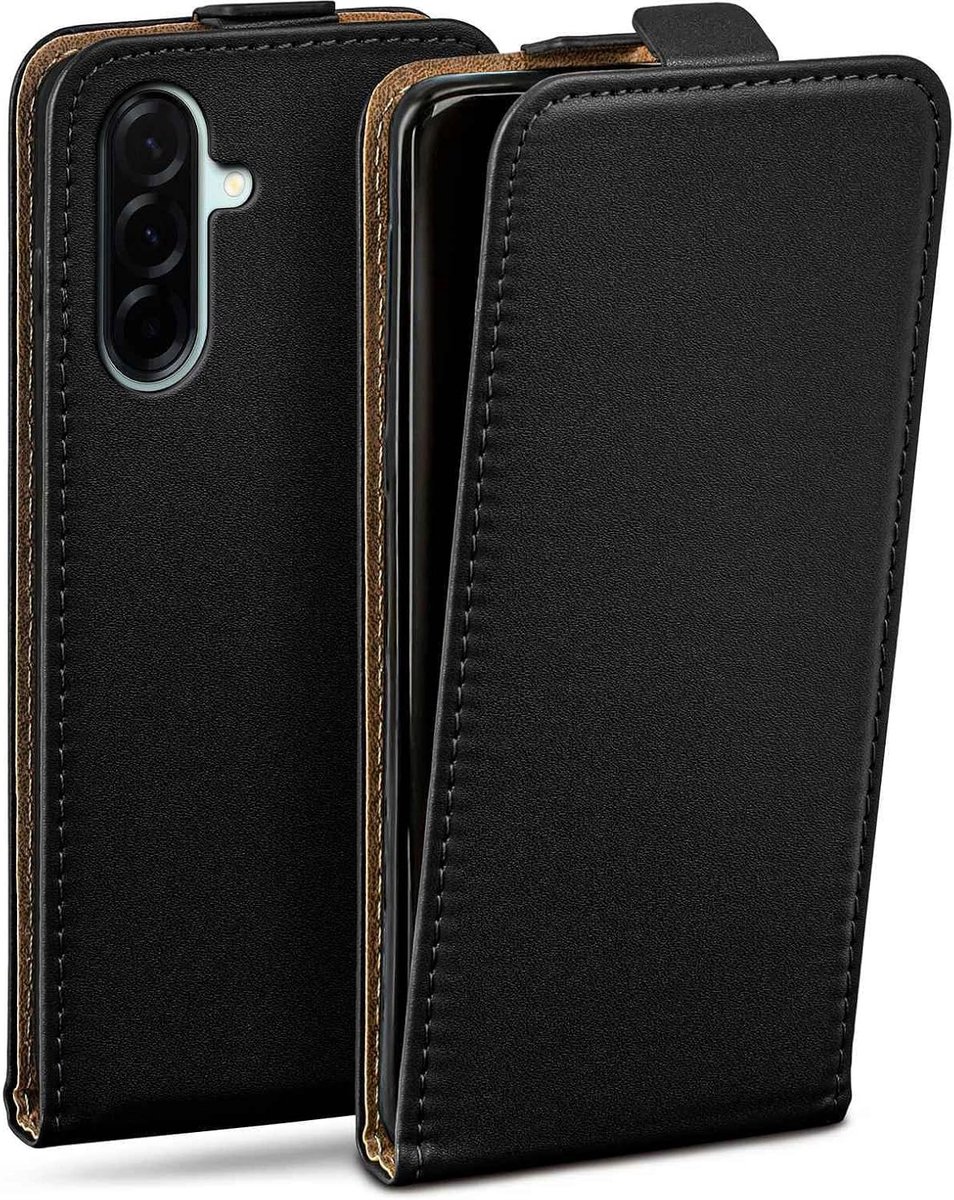 Moex Flip Case voor Samsung Galaxy A57 5G, hoes inklapbaar met 360 graden bescherming, telefoonhoes met displaybescherming, PU-lederen telefoonhoes, lederen hoes, flip case cover, klaphoes, zwart