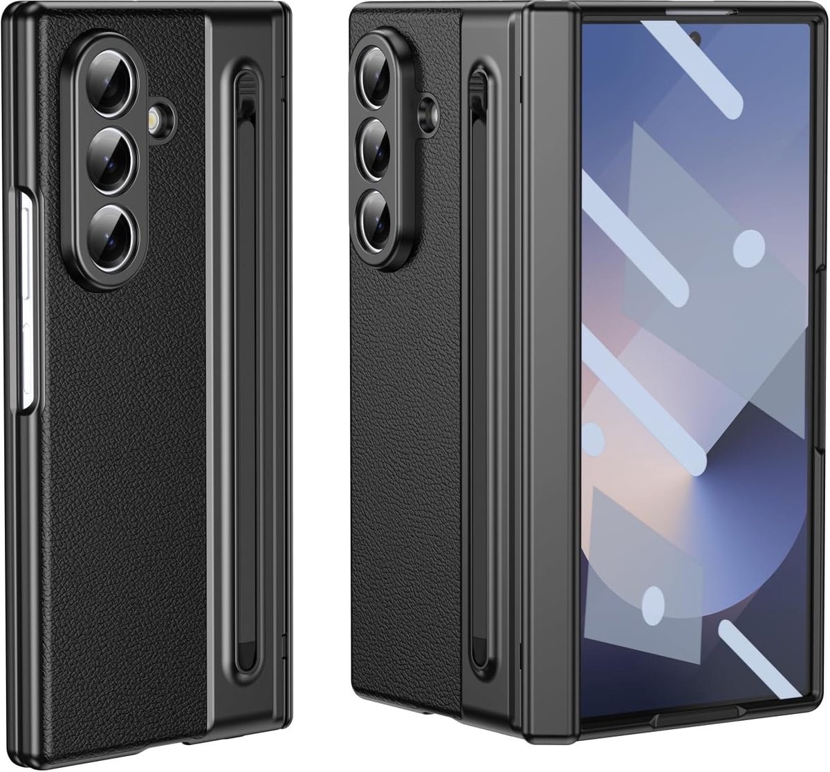 Hoes voor Samsung Galaxy Z Fold 8 Ultra - met stylus, geïntegreerde displaybescherming, scharnierbescherming en S Pen vak, luxe lederen hoes met anti-vingerafdruk, zwart