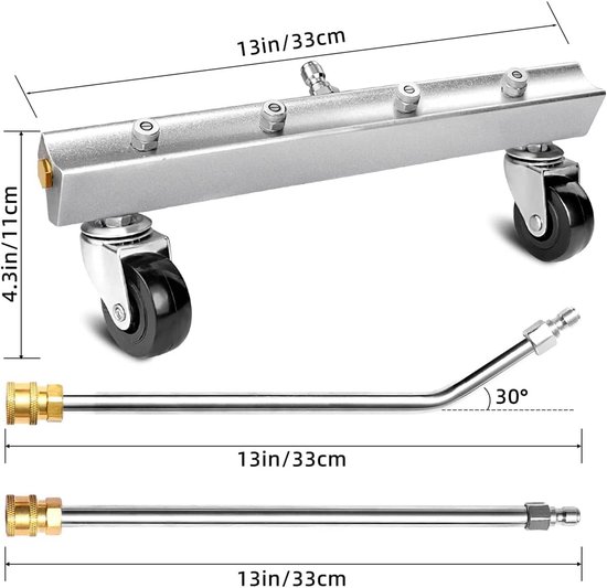 Tools 13 inch hogedrukreiniger, onderstelreiniger, auto chassiswasmachine 4000psi, onder wasstraat, 1/4 inch snelkoppeling, met rechte verlenging en 30° schuine toverstaf — afbeelding 2