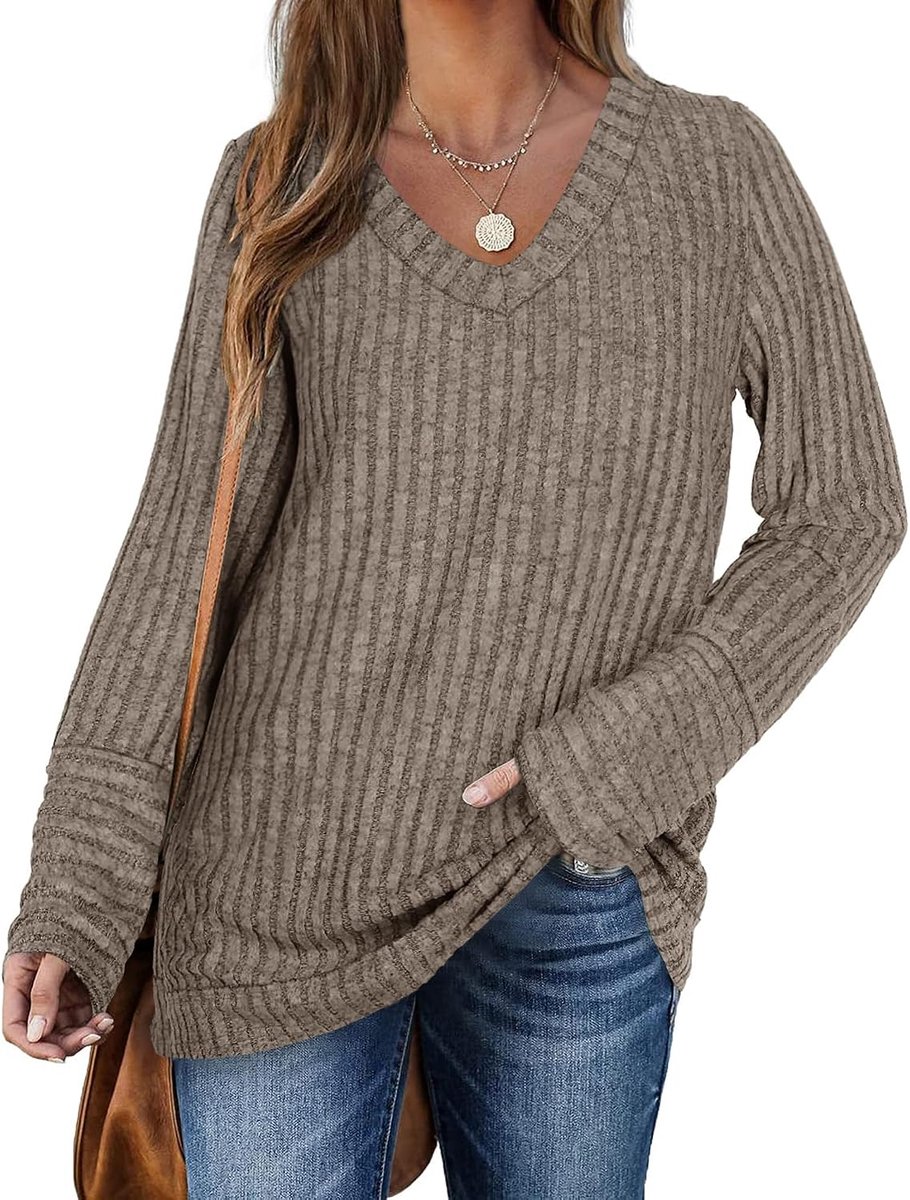 Dames trui met V-hals casual oversized trui met lange mouwen klassieke loose Sweatshirt