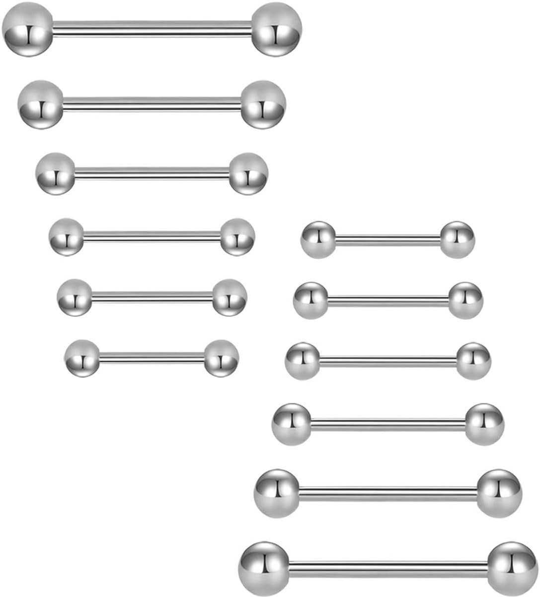 Set van 12 tongpiercings uit 14 G-chirurgisch staal. Tongpiercing-tong, 6/8/10/12/14/16 mm staaf uit chirurgisch staal-kunststof - tepelpiercing (3MM)