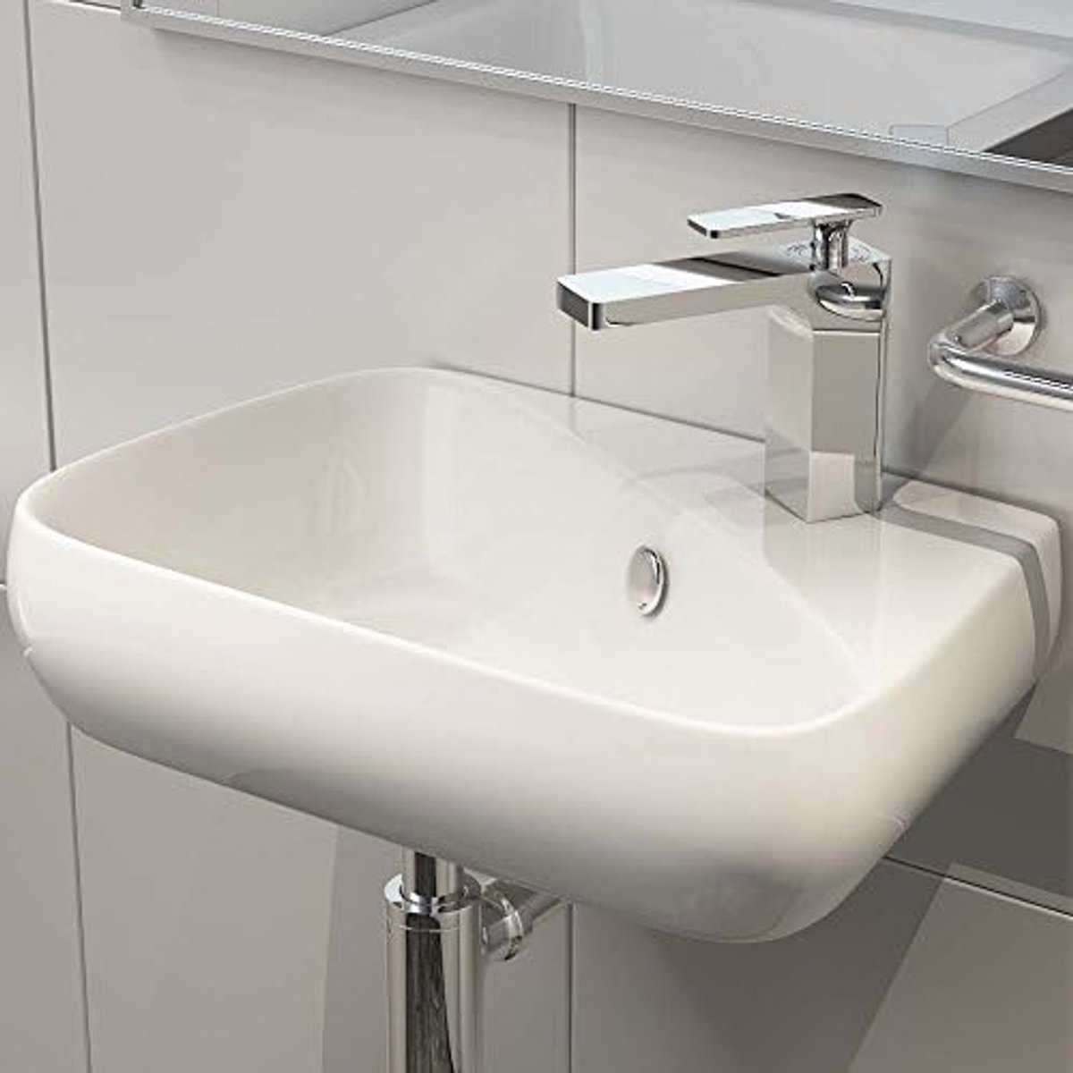 | Kleine wastafel gastentoilet | handwastafel met lotuseffect | ruimtebesparende wastafel voor badkamer | modern design | eenvoudige installatie (45 x 28 x 13 cm, wit / H91)