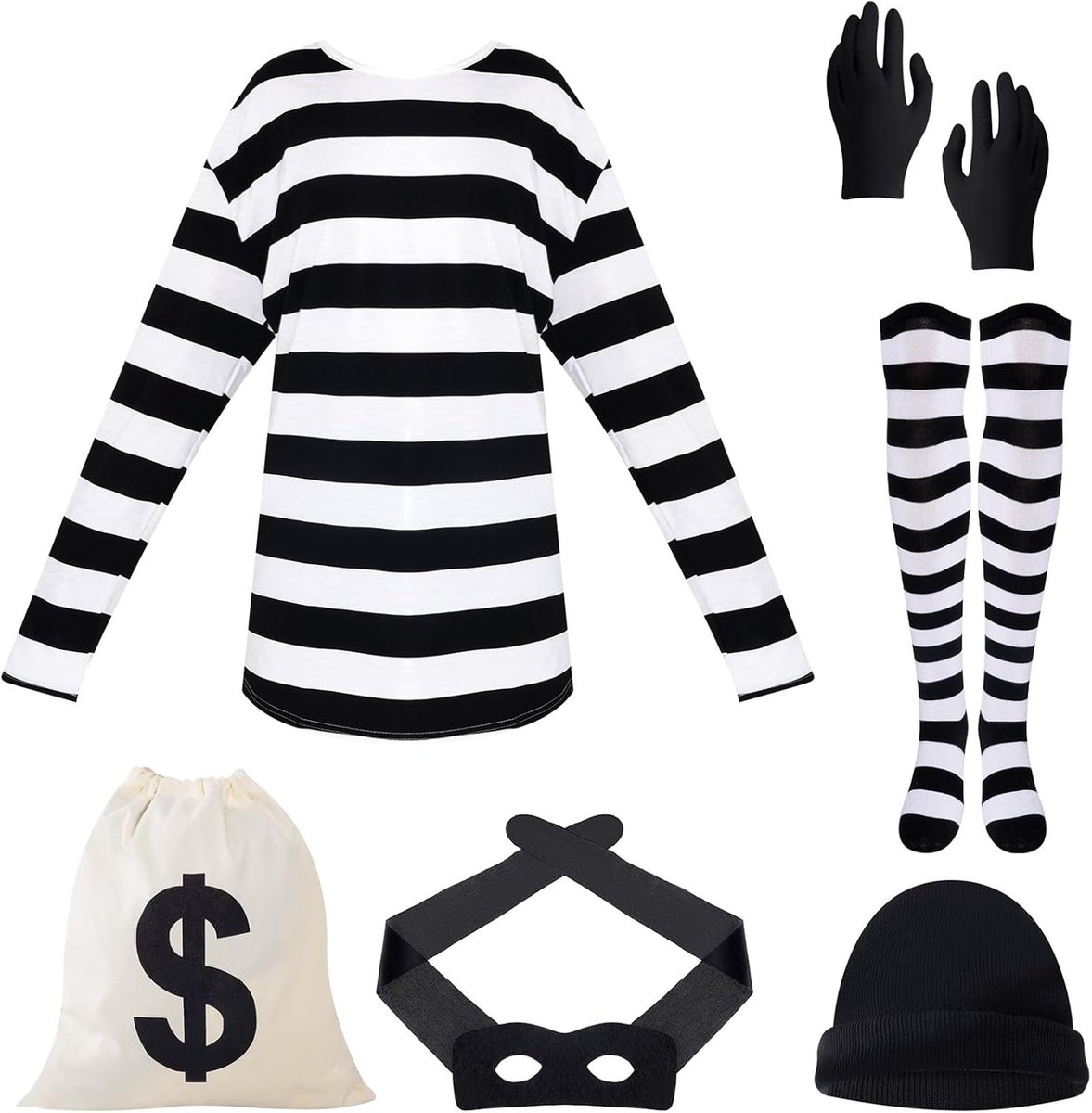 Dames vrouw rover kostuum set met T-shirt muts handschoenen sokken tas voor Halloween carnaval cosplay