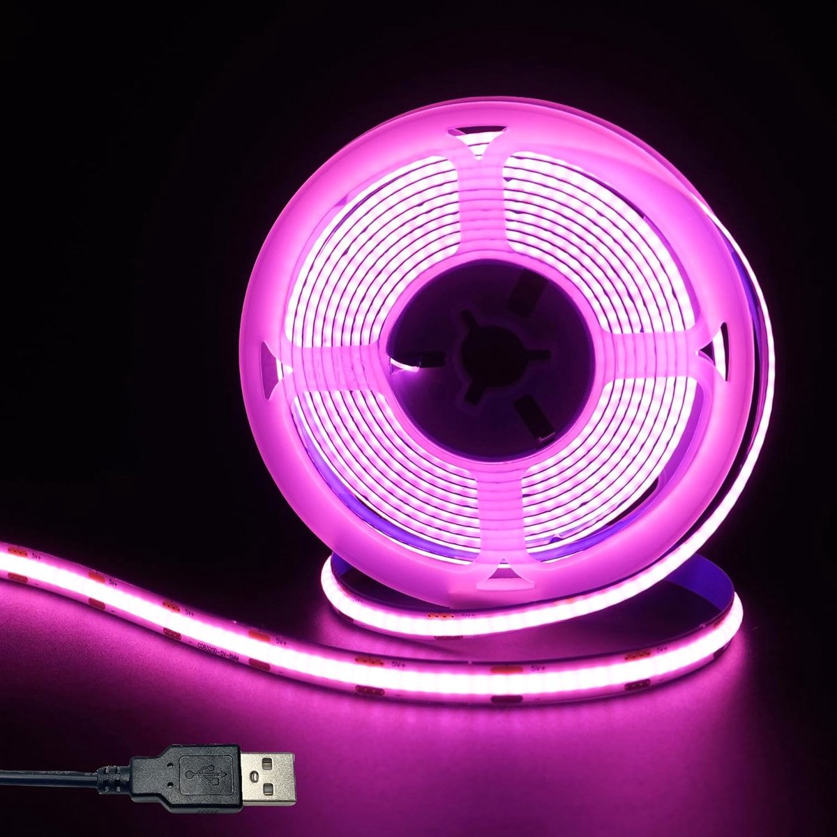 5V USB COB LED strip, roze, 8mm breed 320led /m, 8W/m,CRI90,9. 84ft /3M, gegalvaniseerde dubbelzijdige panel lichtstrip, waterdicht IP20, flexibele strip voor bekleding