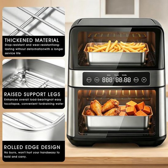Accessoireset voor heteluchtfriteuse bevat accessoires: ovenschaal Airfryer roestvrij staal 304, rooster, plaatlifter, siliconen borstel en komklemmen, compatibel met AF500EU, AF400EU — afbeelding 2