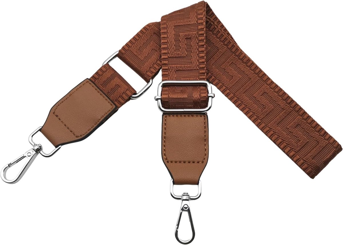 Schouderriem voor handtas, verstelbaar, met leer, vervangende riem voor tas, 3,8 cm breed, met karabijnhaak, zilver, voor vrouwen, crossbody, puur bruin, T09