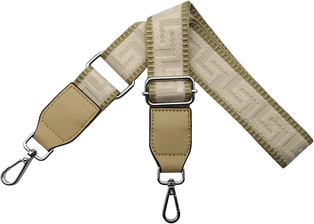 Schouderriem voor tas, tasriemen om te wisselen, verstelbare tasriem, breed 3,8 cm, met leer, zilveren karabijnhaak, tassenband, schouderriem voor dames, handtassen, kaki/beige, T22