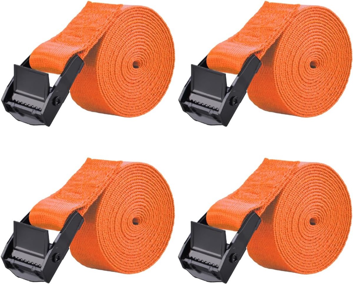 Spanriem, bevestigingsriem, belastbaarheid 200 kg, ratelspanband, breedte 25 mm, sjorriem, bevestigingsriemen voor transport, vracht, bagage, camping (#2 oranje, 4 stuks, 5 m)