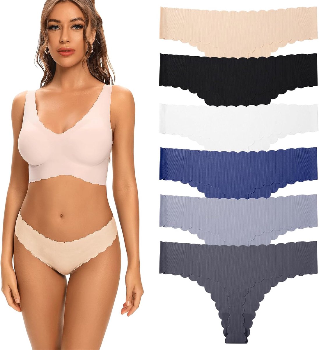 String voor dames, onzichtbaar, tanga, 6 stuks, lage taille, naadloze string, comfortabele pasvorm, damesslip voor werk, vrije tijd, sport