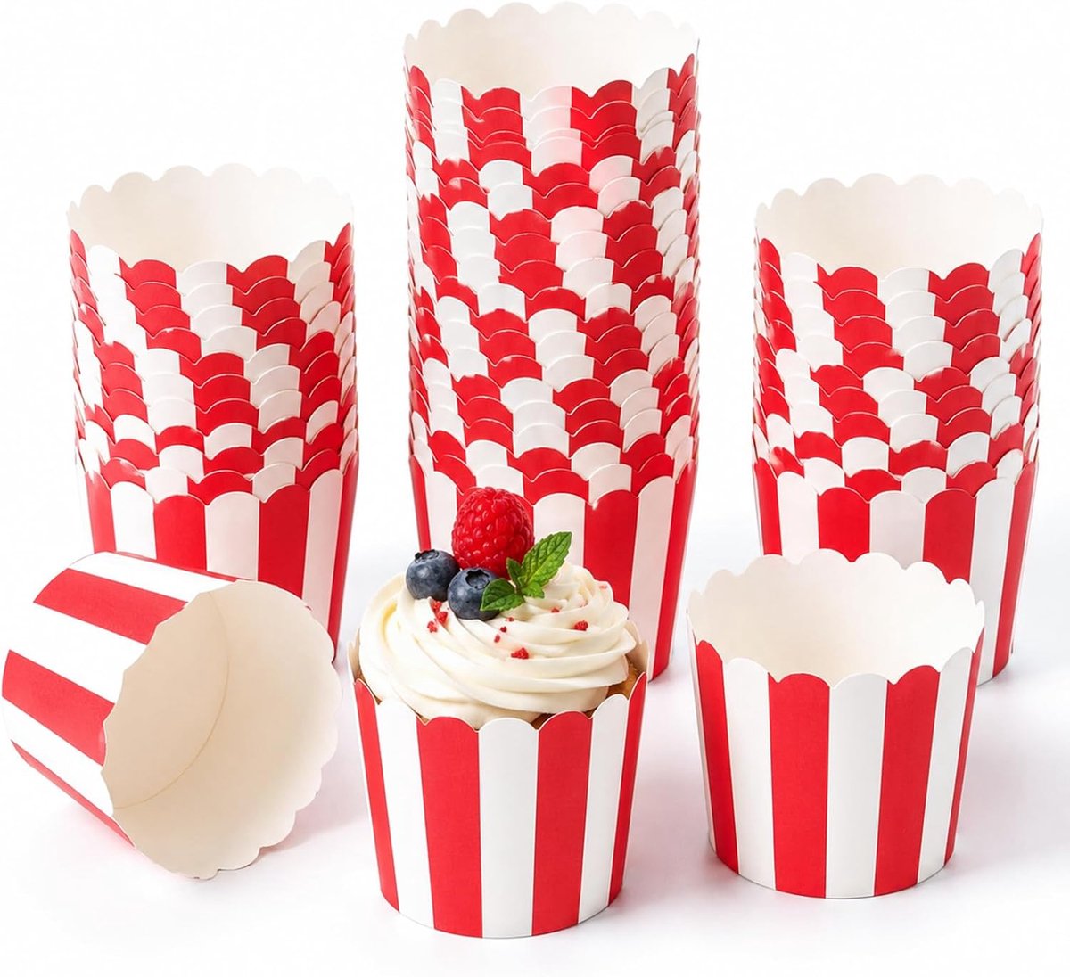 50 stuks muffinvormpjes, cupcakevormen, gestreepte muffinvorm, papier, muffin papieren vormen voor ijsbeker, snoepbar, bakken van taarten, muffins, brood voor verjaardagen, bruiloften, feesten