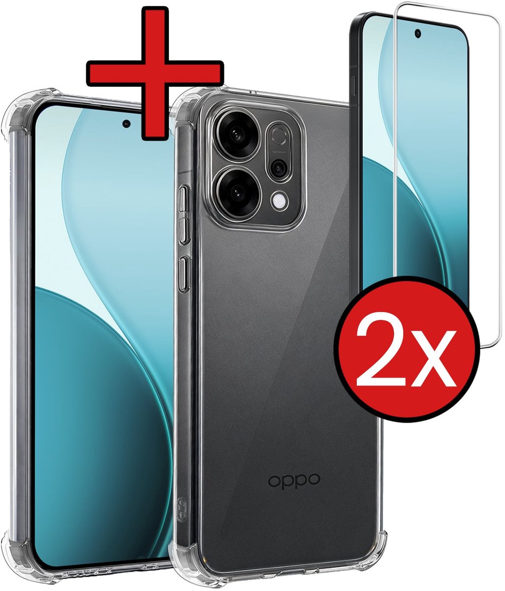 Hoesje - Met Screenprotector - 2 Stuks - Geschikt voor Oppo Reno 14 - Sterk & Shockproof - Back Cover - Siliconen Case - Telefoon Hoes - Shock Proof - Telefoonhoes - Transparant