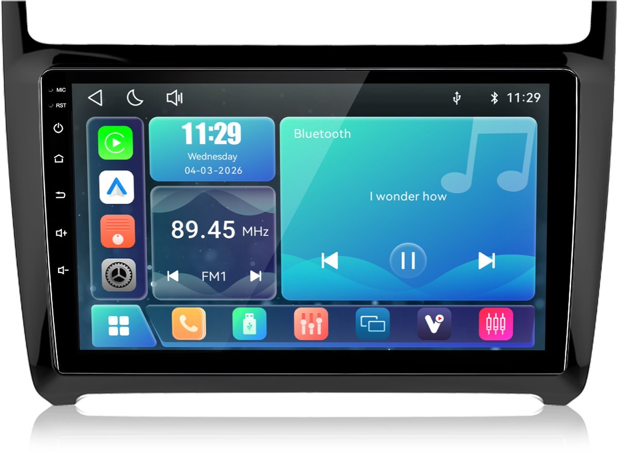 Cestovet LINUX Autoradio - Geschikt voor Vw Polo 6R 6C 2009-2017 - met Draadloos Carplay en Android Auto - 2009 2010 2011 2012 2013 2014 2015 2016 2017 - Bluetooth & Wifi USB & FM RDS & 2 DIN