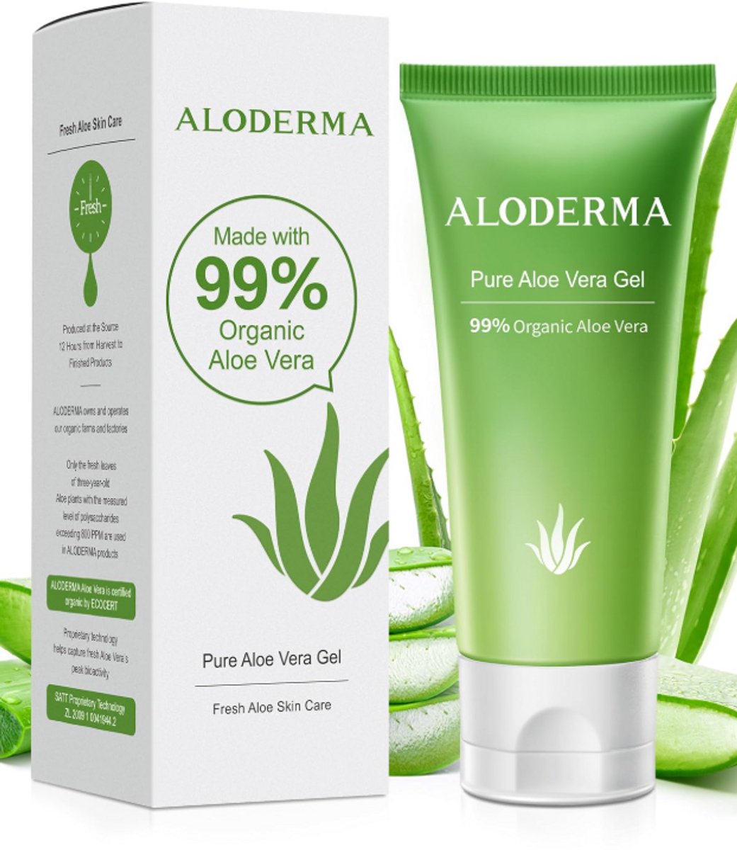Aloderma Aloe Vera Gel 99% Biologisch Puur – Hydraterende & Verzachtende Gel – Gezicht & Lichaam – Gevoelige Huid – 114 g