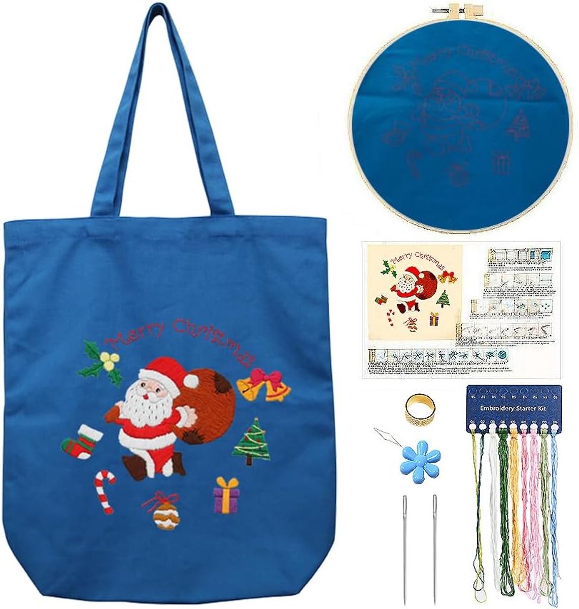 Tote Bag Borduurpakket met patroon voor beginners, kunst en doe-het-zelf borduurpakketten voor volwassenen, inclusief instructies, borduurringen, kleurdraden en gereedschap