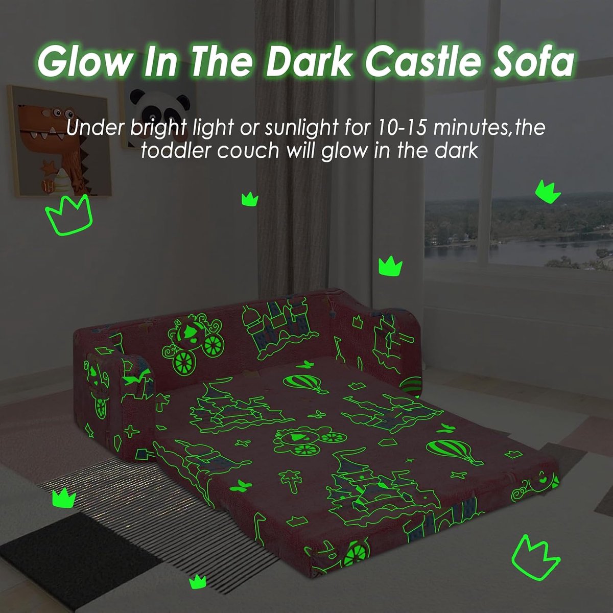 Kinderbank 2-in-1, stabiele stoel, licht op in het donker | Fauteuil ombouwbaar in kinderbed, Lumineux Avec Couverture slaapkamer, woonkamer en speelkamer