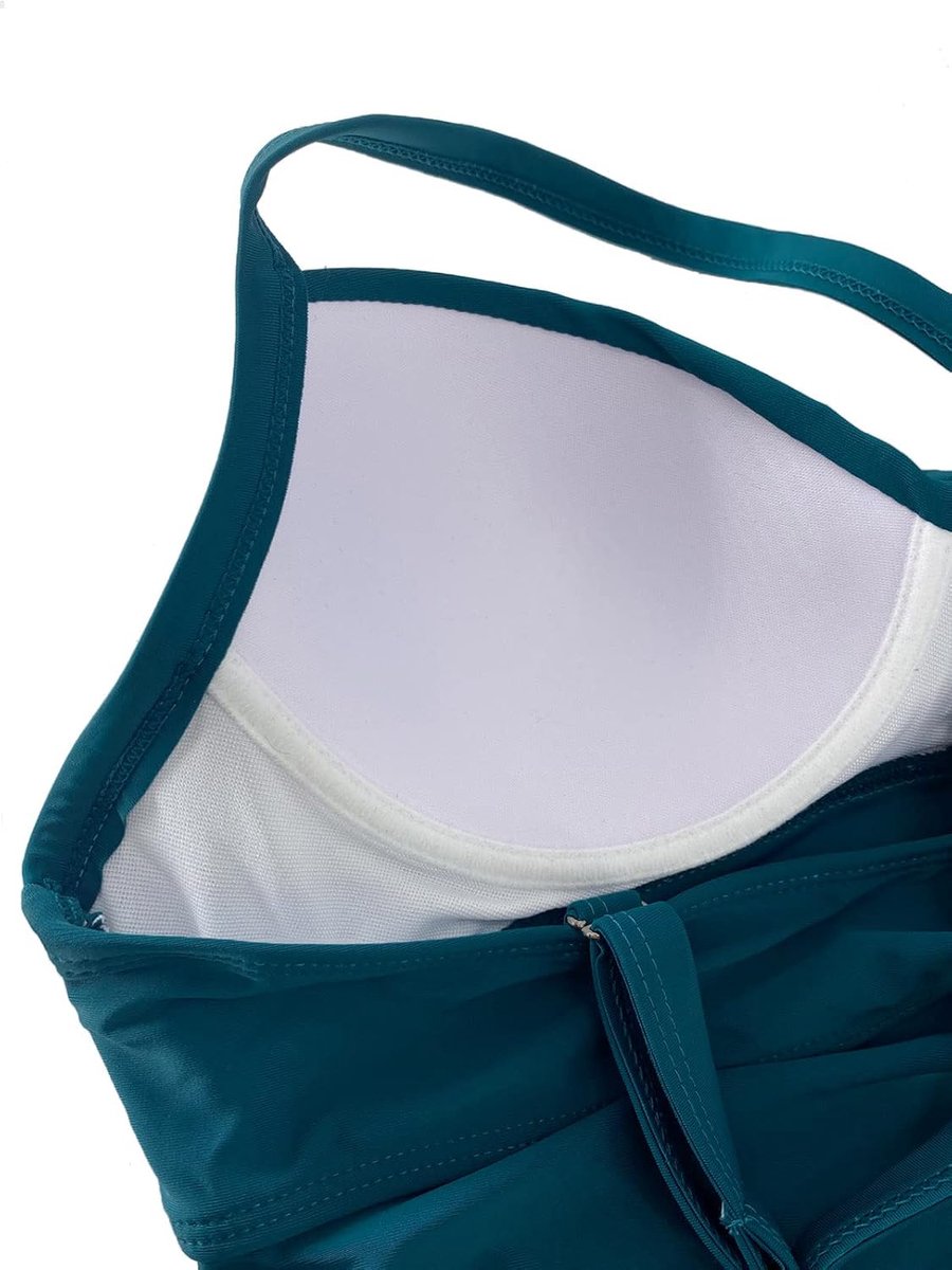 Damesbadpak, 2-delig, V-hals, vintage top bikini met trekkoord, crossover zwempak, push-up, badmode, verstelbare schouderriem, voor vakantie, strand