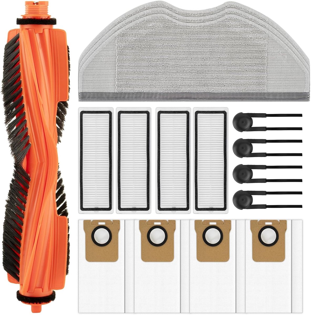 (16 stuks) Vervangingsonderdelen compatibel met Xiaomi H40 robotstofzuiger: 1 rolborstel, 4 HEPA-filters, 4 stofzakken, 3 dweilpads, 4 zijborstels, accessoirekit