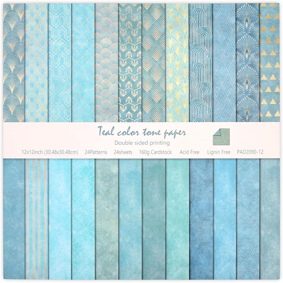 24 vellen dubbelzijdig scrapbook-papier, 30,5 x 30,5 cm, decoratief knutselpapier voor het maken van kaarten, journaling en geschenkverpakking (cyaan)