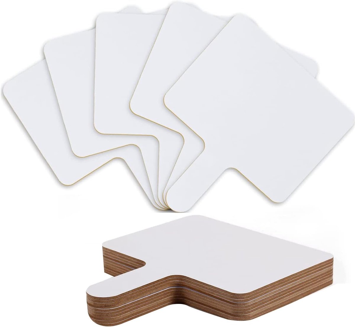 10 stuks 24,6 x 20,3 cm droog uitwisbare antwoordpeddel, handgreep uit, wit bord, dubbelzijdig, droog afwisbaar antwoordbord