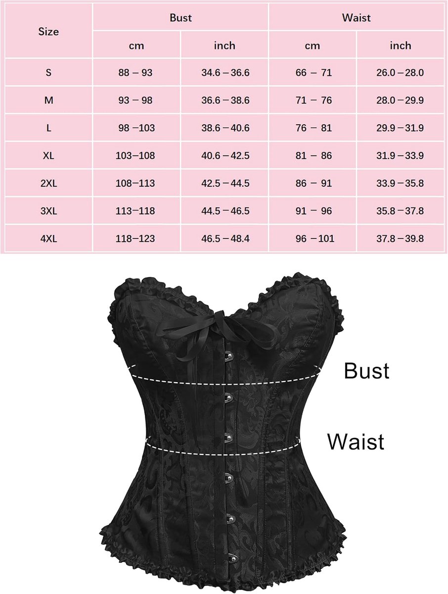 Korset voor dames, volledige borst, korset, bovenstuk, gothic, vintage, satijn, gebonden, bustier, korset, top voor Halloween en carnaval, S-4XL