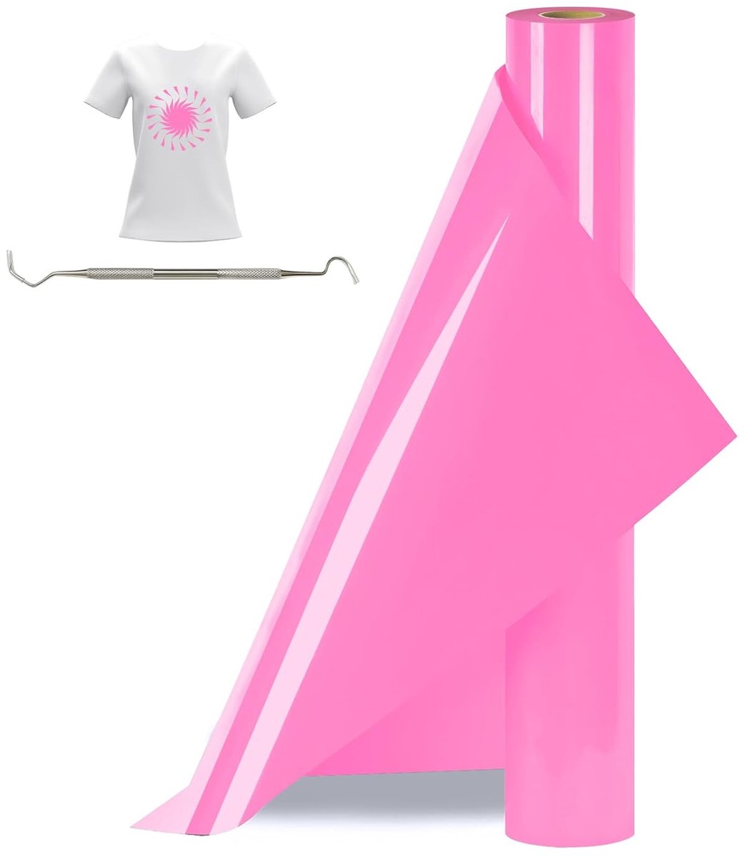 Roze Opstrijkbare Vinylrol Voor Stoffen, 30.5cm X 377cm Iron On Heat Transfer Vinyl met Wiedgereedschap, Opstrijkbare Flex Voor Stoffen, T-Shirts (Roze)