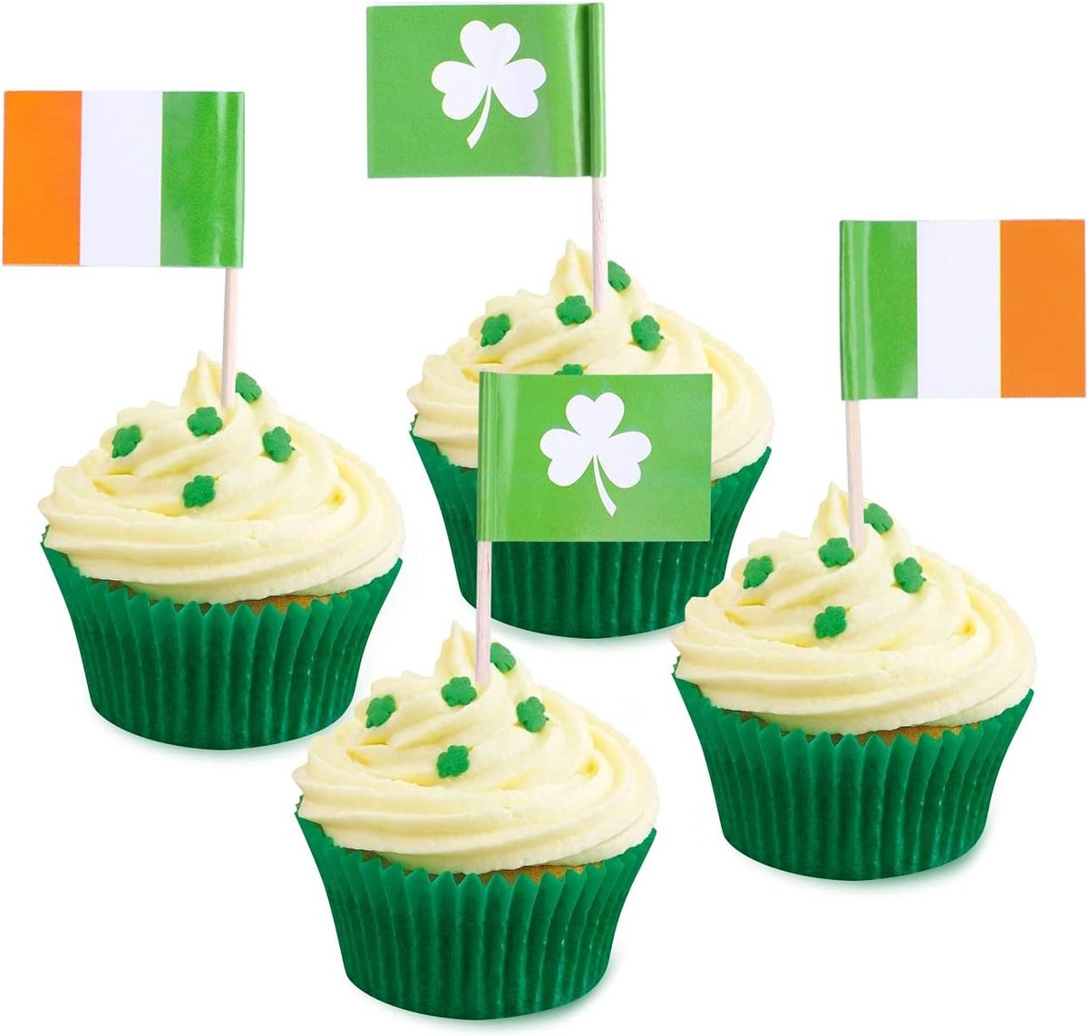 80 stuks St Patricks Day Shamrock Cupcake Toppers Ierse Vlag Cupcake Picks St.Patrick Accessoires Tafel Cupcake Cake Decor voor St.Patrick Day Decoratie Party Gunst Supplies
