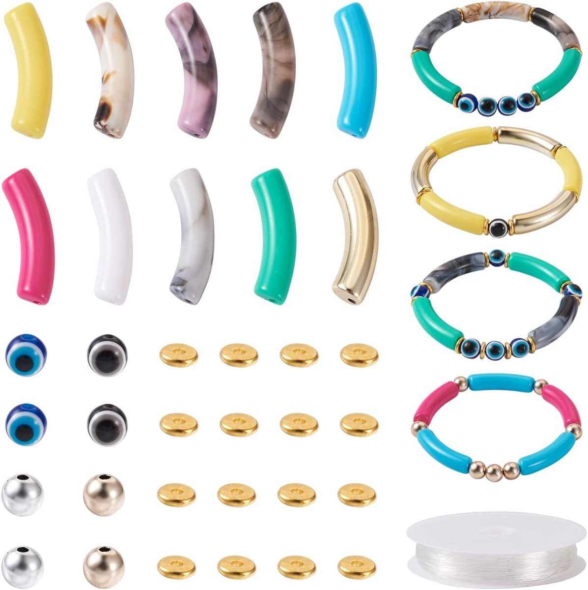 Kralen voor armbanden maken acryl bamboe buis noedels kralen boze oog hars kralen messing spacer elastische snaren sieraden accessoires