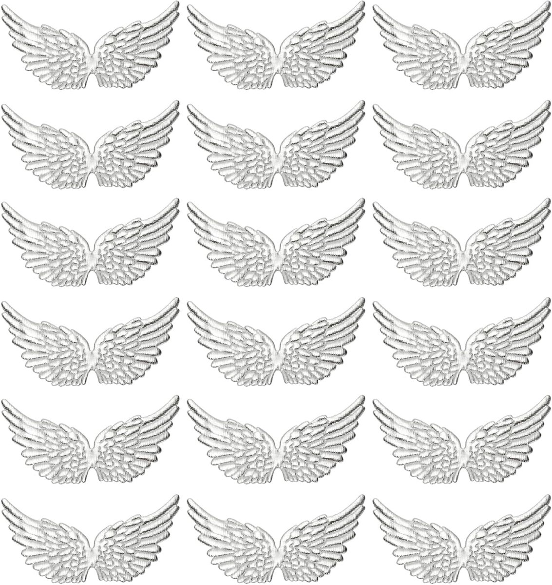 18 stuks engelenvleugels om te knutselen, kleine glitter zilveren engelenvleugels ornament stoffen vleugels naaipatches voor rugzakken jurk doe-het-zelf ambachten decoratieve rekwisieten (5,3