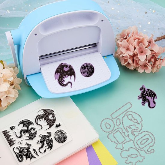 2 Stks Draak en Maan Clear Stempels en Snijmallen Siliconen Clear Stempels Kaarten en Metalen Die Cuts Voor Kaarten Maken En Diy Embossing Scrapbooking — afbeelding 3