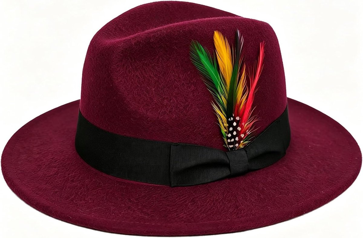 Brede rand Fedora Hoed, Mens Trilby Hoeden Retro Womens Fedora Hoed 100% Wol Vilt Panama Hoeden Unisex Vrouwen Mannen Casual Zon Jazz Hoeden