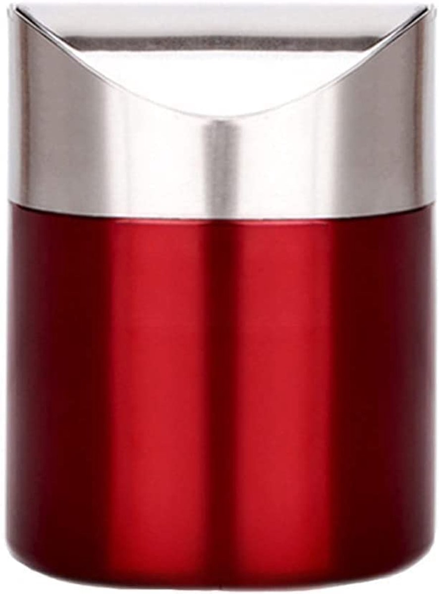 Desktop Bin met deksel, geborsteld roestvrij staal Swing Bin, Prullenbak Kleine Bureau Bin Indoor Dustbins Auto Bureau Kantoor Badkamer Keuken Afvalcontainers (12 * 12 * 16,5 cm, 1,5 L) (rood)